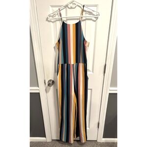 Moa Moa Jumpsuit, Women's Size Medium Striped Multi-Color Sleeveless